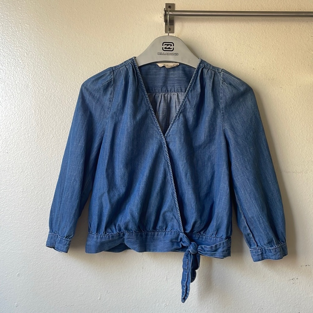 Madewell Denim Wrap Tie Front Top - Small